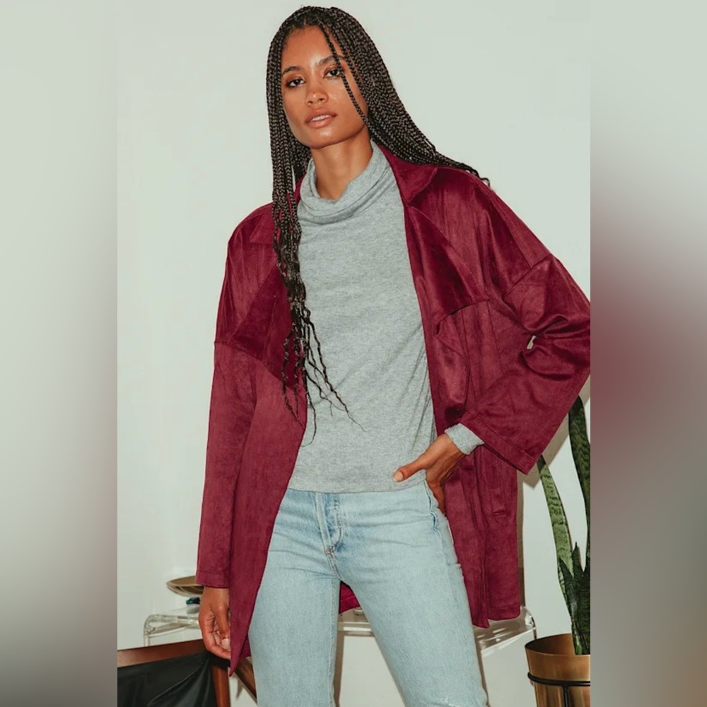 Lulus Lucky Break Burgundy Suede Oversized Coat